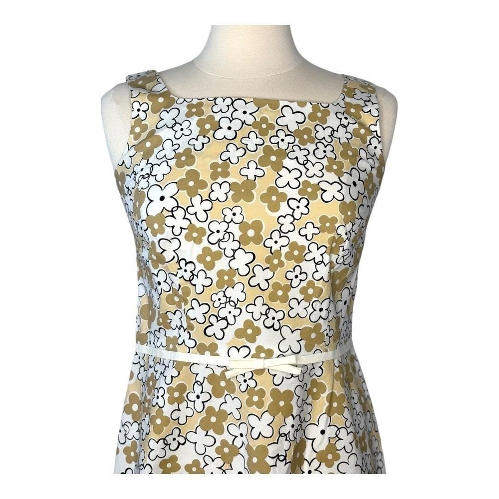 Yves Cossette Depeche Mode Floral Sheath‎ Dress Womens 8 Yellow Mod Retro Bow - Picture 3 of 9